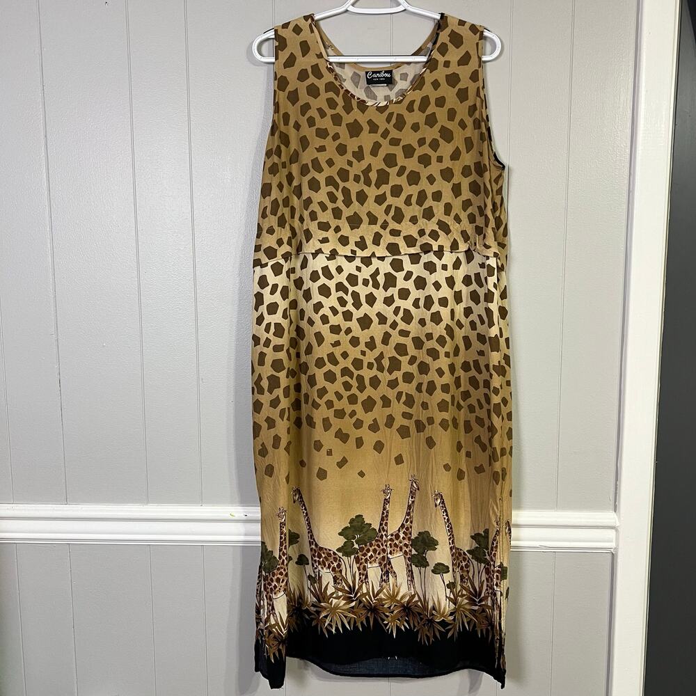 Caribou New York 2X Giraffe Safari Animal Print Midi Dress Vintage USA